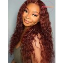 Yoowigs Curly Reddish Brown Human Hair Deep Parting 13x6 HD Lace Frontal Wig  LJ056