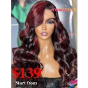 Yoowigs Magic HD Lace Front Wig Glueless 007 Lace Wig Body Wave Red Burgundy 99j Highlight Human Hair RY223