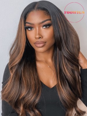 YOOWIGS Brown Mix Blonde Highlight Body Wave Human Hair 13*4 Frontal lace Wig  YL12